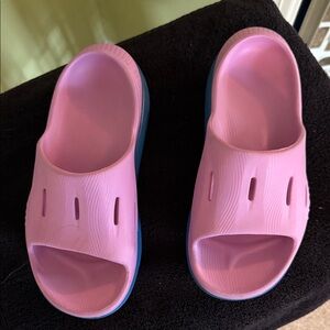 Hoka Kids Pink and Blue Slide Sandals
